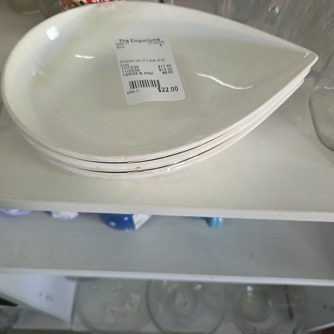 fortessa set of 3 tear drop bowl