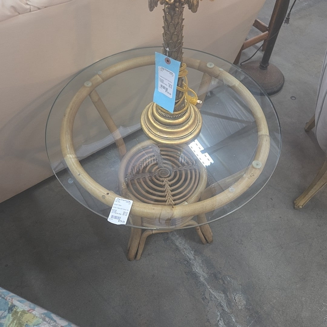 Wicker Table with Glass Top